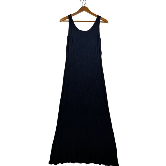 Connected Apparel Navy Crinkle Timeless Textured Minimalism Maxi‎ Dress Sz 10 - Picture 2 of 8